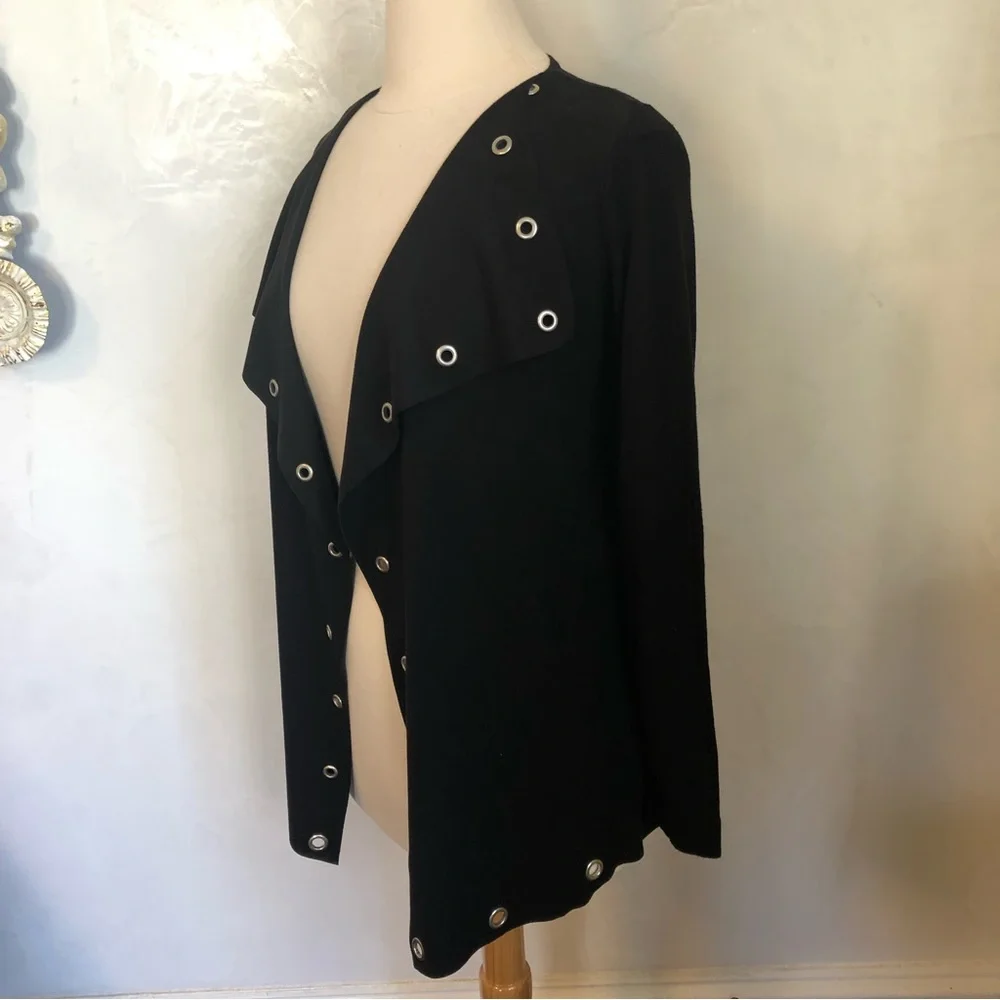Zara Black faux Suede waterfall knit cardigan w/sliver eyelet grommet Size Small